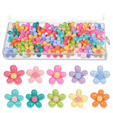 Imagem de 50 peças de alfinetes de pressão de flores coloridos e fofos tachinhas de quadro de avisos decorativos de flores para decoração de escritório, quadro de cortiça