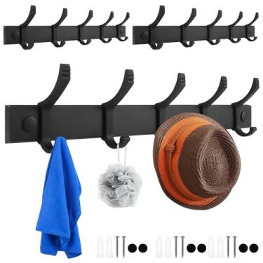 Imagem de Cabide de parede de alumínio resistente, gancho 5 ganchos duplos móveis, chapéus, cabide com parafusos de perfuração, adesivo para roupas, chapéus, cozinha, banheiro, toalha, peso