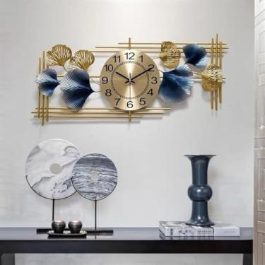 Imagem de WYUYIWH Relógio de parede arte moderna relógio de parede silencioso sala de estar arte relógio de parede grande para cozinha quarto moderno metal operado por bateria para decoração de arte 3D de