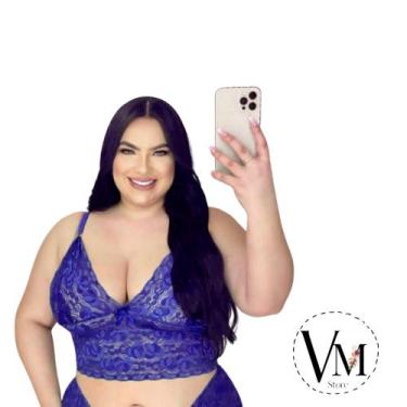 Imagem de Cropped de Renda Plus Size - VM Store, Azul marinho, 52/54