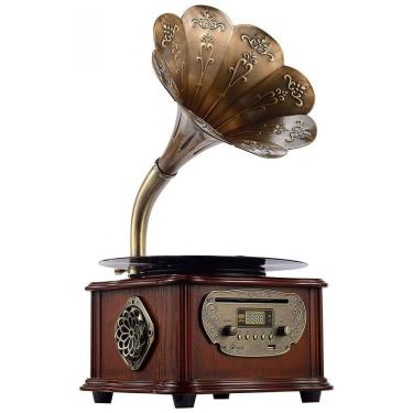 Imagem de Gramofone Toca Discos Retro com Alto Falantes e Controle de Sistema, 110V, Marrom