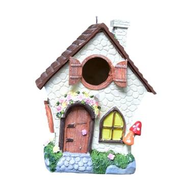 Imagem de Generic Casa de pássaros suspensa, de pássaros para áreas externas, casa de decorativa de resina, novidade rústica, de para cerca,