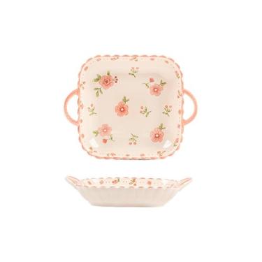 Imagem de Prato de cerâmica colorido sob o vidrado para uso doméstico requintado personalizado - prato quadrado binaural de 23,5 cm