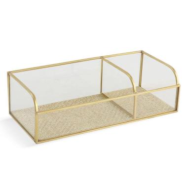 Imagem de Porta Objetos Decorativo em Vidro e Metal Dourado 22cm KV0324 BTC
