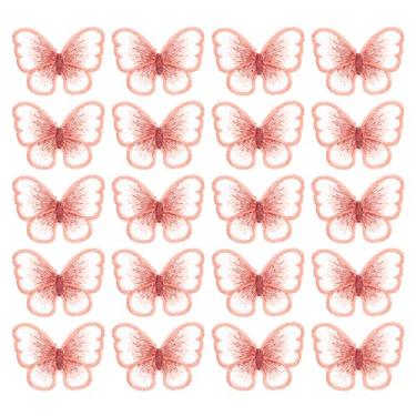 Imagem de Aplique de renda de borboleta, 30 peças de adesivos de borboleta, tecido de renda, apliques de borboleta, acabamento bordado para roupas, vestidos, artesanato de casamento, 4 x 5 cm, vermelho