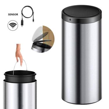 Imagem de Lixeira Automática Redonda Em Aço Inox 50 Litros Com Sensor