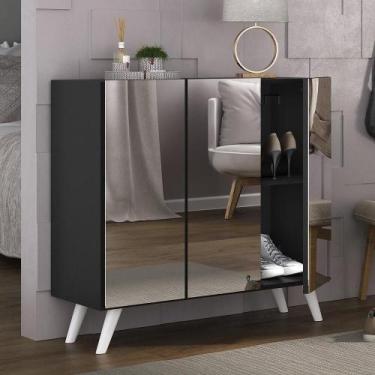 Imagem de Sapateira Retrô Com Espelho 3 Portas Mp6022 Preta Branca - MULTIMOVEIS