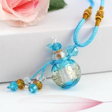 Imagem de 1PC Necklace Glass Perfume Bottle Baroque Necklaces Essential Oil Vials Aroma Perfume Bottle Necklace (sky blue)