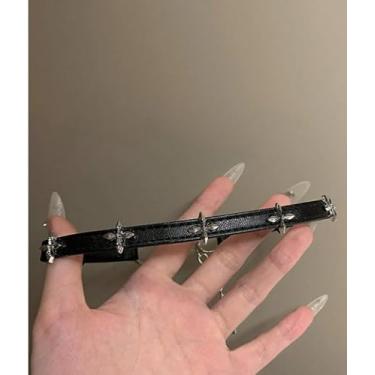 Imagem de Gargantilha de flor rosa prateada de camada dupla, couro preto, corrente de clavícula, moda feminina, elegante, estilo punk, joia presente para amigos