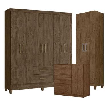 Imagem de Guarda Roupa Casal Panamá Com Cômoda Vênus E Armário Multiuso New íris Castanho Wood – Moval