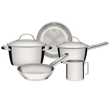 Imagem de Jogo de Panelas Tramontina Allegra em Aço Inox com Fundo Triplo de ind