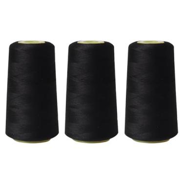 Imagem de KEPYDRMTF Conjunto de cone de linha de costura, pacote com 3 fios Serger, 3000 metros cada, linha multiuso para costura, acolchoamento, máquinas, overlock, Merrow e bordado à mão (preto)