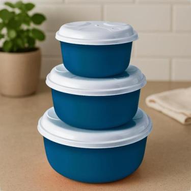 Imagem de Kit 3 Potes Redondos Plástico P M G Com Tampa Branca Armário Cozinha L