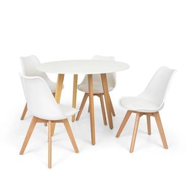 Imagem de Conjunto Mesa Leda Branca 90 Cm + 4 Cadeiras Leda Brancas