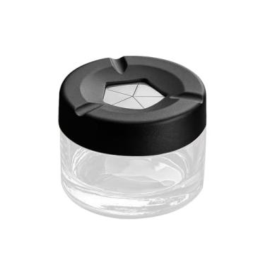 Imagem de Cinzeiro circular de vidro Fargus com tampa de metal rotativa – Design de ranhura em forma de U, cinzeiro moderno decorativo portátil para uso em casa, escritório, interior, pátio, exterior, cinzeiro