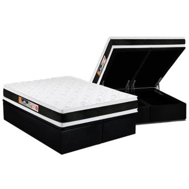 Imagem de Cama Box Baú King: Colchão Espuma D45 Castor Black E White Air Double Face + Base Black(193X203)