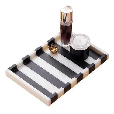 Imagem de Bandeja de mármore natural de luxo, bandeja de 30 cm de pedra preta e branca para banheiro, cômoda, cozinha, organizador de perfume, bandeja de joias, bandeja de manobrista para carteira, telefone