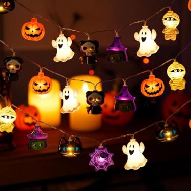 Imagem de Cordão de luzes para decoração de Halloween, cordão de crânio, 20 luzes LED para gatos, 3 metros, luz de dia das bruxas, opcional, 8 modos, luzes hallo ween 2025, decoração interna para quintal