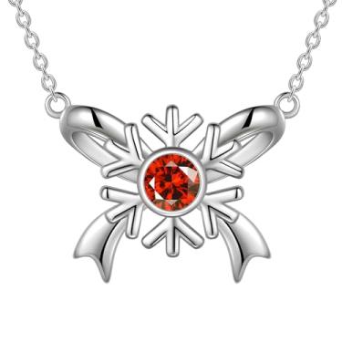 Imagem de beautlace Colar com laço banhado a prata/preto, joia festiva de Natal com pingente de floco de neve com pedra do mês de nascimento para mulheres, filhas, amigas KP0255, One size, Cobre, Zircônia