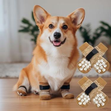 Imagem de 4 meias antiderrapantes para cães - botas de cachorro para evitar lamber patas, sapatos antiderrapantes para cães ao ar livre, ótimo para proteção de patas de cães