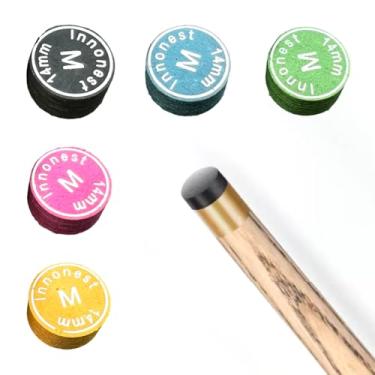 Imagem de Innohest Pontas de taco de sinuca de 14 mm [5 cores] - Conjunto profissional de pontas de taco de bilhar/sinuca (5 peças) - Couro de porco premium, design laminado multicamadas - Controle de precisão