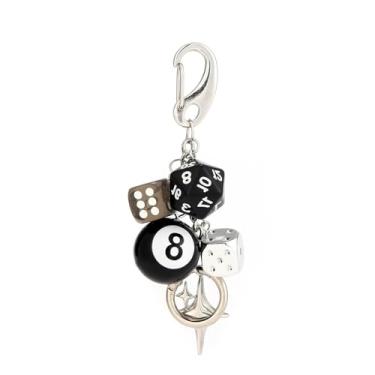 Imagem de Pingente de chaveiro de metal com 8 bolas e coração, durável, prata-preto, acessório decorativo para mulheres/homens, Preto, Billiards Keychain