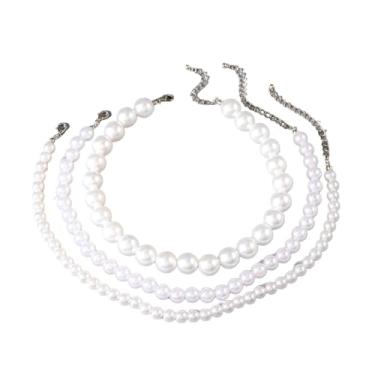 Imagem de Colar gargantilha com contas de pérolas brancas em camadas, multicamadas, largas e grossas, pérolas, colares de pérolas falsas, colares para mulheres, joias de casamento, Middle, Resina, Sem Pedra