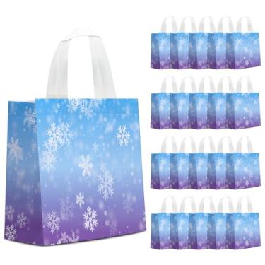 Imagem de KERINGO 24 peças de sacos de presente de Natal, sacos de papel de floco de neve, doces gelados, sacos de presente de guloseimas com alça, azul e roxo, lembrancinhas de festa não tecidas para princesa