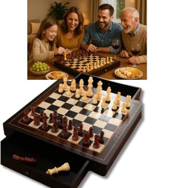 Imagem de Jogo de Xadrez Clássico Profissional Magnético Grande Luxo Tabuleiro Peças 100% Madeira Reflorestada Acabamento em Verniz