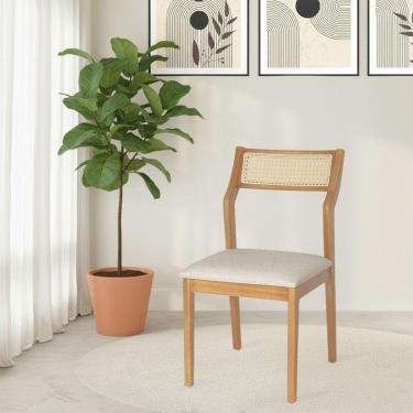 Imagem de Cadeira De Jantar Lagum Jequitibá Natural Assento Linho Bege Premium Palha Sextavada
