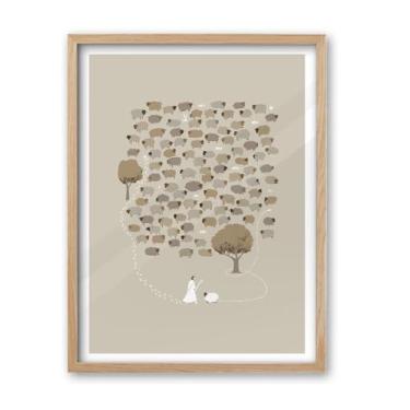 Imagem de iHery Arte de parede emoldurada de Deus de madeira de carvalho natural, grande 40,6 x 50,8 cm Jesus deixa as 99 ovelhas cristãs arte em tela da Bíblia cristã, decoração de quarto de esboço moderno