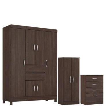 Imagem de Guarda Roupa Casal Ecom 2 Com Multiuso Viena Com Cômoda Astral Café - 