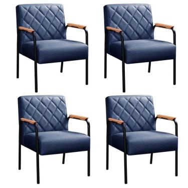 Imagem de Kit 4 Cadeiras Ludmilla Modernas Decorativa Confortáveis - Linho Azul 330
