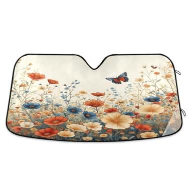 Imagem de ATTX Vintage Wildflowers Para-brisa Carro Para-brisa 144.8 cm x 80.0 cm Escudo Solar Universal com Proteção UV, Persiana de Janela Frontal Auto Dobrável para Sedans SUVs Caminhões #120