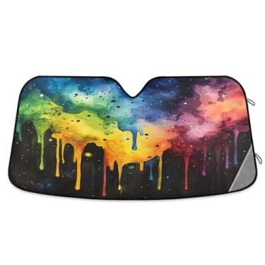 Imagem de ATTX Pára-brisas de carro com pintura colorida respingo 134.6 cm x 59.7 cm Protetor solar universal com proteção UV, persiana de janela frontal automática dobrável para caminhões Sedans SUVs #87