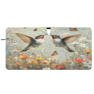 Imagem de Blueangle Beija-flores silvestres pára-brisa para-sol - 149.9 cm x 76.2 cm dobrável carro janela frontal blocos pára-sol raios UV viseira de sol (452)