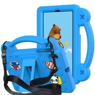 Imagem de QYiiD Capa infantil para Lenovo Tab One 22.1 cm 2025 / Lenovo Tab K9 (TB305FU), capa protetora infantil EVA à prova de choque com alça de suporte, alça de ombro e suporte para Lenovo Tab One 8.7, azul