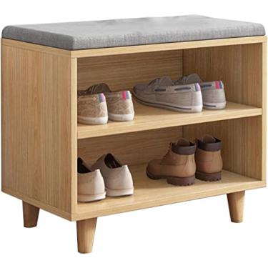 Imagem de FAMEOYA Banco de entrada, banco de sapatos para sala de estar, suporte de banco de sapatos com canto de varanda de assento, banco pequeno para troca de sapatos, casa quarto, multifuncional, armário de