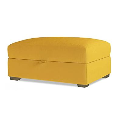 Imagem de FAMEOYA Banco otomano de armazenamento premium, banco de armazenamento moderno para os pés, banquinho de madeira com armazenamento, otomano estofado confortável para sala de estar quarto - linho