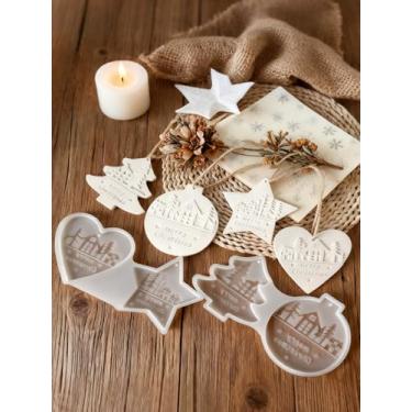 Imagem de Conjunto de 4 peças de moldes de silicone para árvore de Natal, moldes de enfeite de estrela festiva e coração para artesanato de férias e fundição de gesso