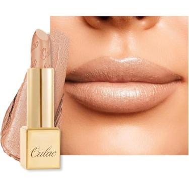 Imagem de Oulac Batom fosco nude com acabamento metálico brilhante - batom vegano para mulheres, textura cremosa, fórmula de beleza limpa e hidratante, design de gancho magnético de alta qualidade, GM01 Serene