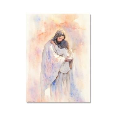 Imagem de Aquarela Jesus Retrato Deus Cristão Arte de Parede Cristo Impressão em Tela Pintura Imagens de Parede para Sala de Estar Decoração de Casa (SKU6,50.8x71.1 cm =(50x70cm), Sem moldura)