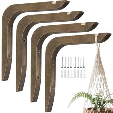 Imagem de USION Suporte de parede interno para cabides de plantas de madeira, ganchos de 21 cm para parede, ganchos de cesta para lanternas, suporte de flor, sinos de vento, luz, decoração de alimentadores de