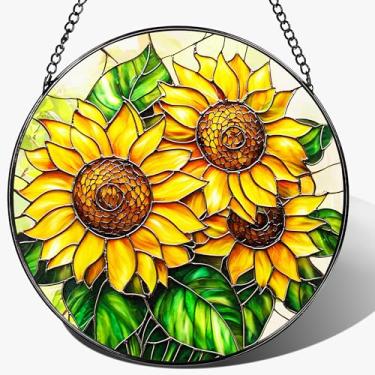 Imagem de Captador solar de vitral de girassol, coletor de sol de 20 cm, janela interna de vitral, janela de vitral pendurada, janela de dedor e Natal, dia das mães, aniversário, presentes para mulheres, mãe