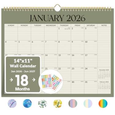 Imagem de Calendário de parede estético 2025-2026, calendários de 18 meses, julho de 2025 a dezembro de 2026, organizadores de agenda mensal de 35,5 x 28 cm, papel premium com blocos pautados, encadernação em