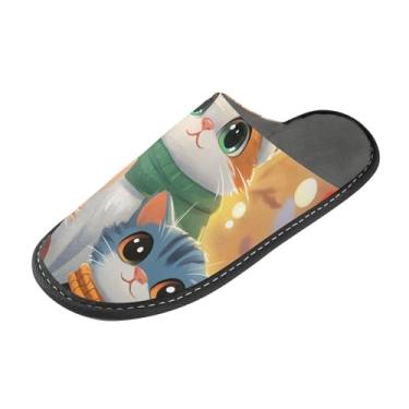Imagem de ODAWA Pantufa feminina outono cachorro casa floresta chinelos masculinos inverno casa sapatos internos e externos, Luzes de Natal para gatos fofos, 5.5-6