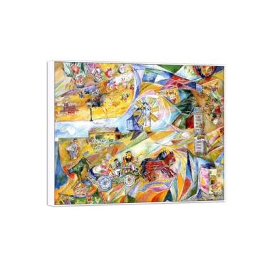 Imagem de BMZFYBS David Burliuk Famosas impressões em tela de arte de parede prontas para pendurar. Sem título 2. Pintura com moldura branca para decoração de sala de estar 30 x 35 cm 12 x 13 polegadas