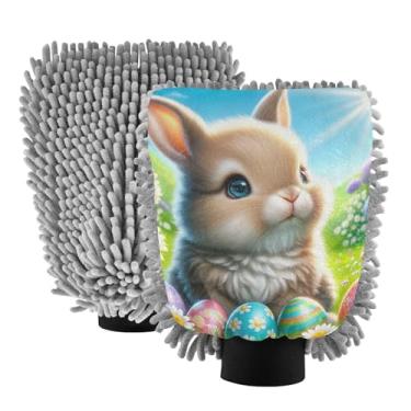 Imagem de ODAWA 2PK Luvas de carro de microfibra de chenille reutilizáveis sem fiapos para lavar, ovos de coelho da Páscoa, tamanho G 20,5 cm x 30 cm