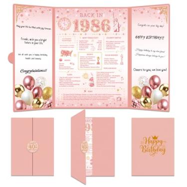 Imagem de TAKEALOOKO Decorações de aniversário de 40 anos de ouro rosa para mulheres - Cartões de feliz aniversário de 40 anos com envelope, livro de visitas de assinatura alternativa, presentes para