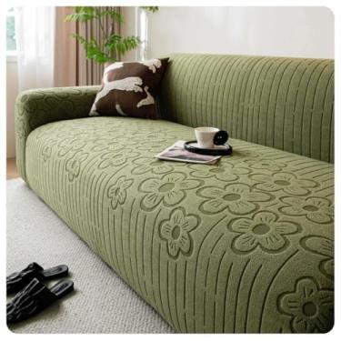 Imagem de Capa de sofá 1, 2, 3, 4 e 5 lugares, protetor móveis veludo grosso luxo, capa cor sólida, elástica para cadeira reclinável(Green,5-seat 305-350cm)